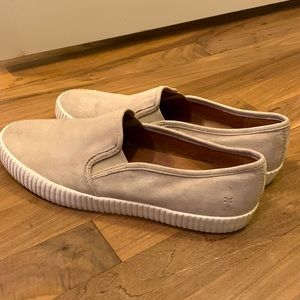 Frye slip on shoe size 9.5.  Off-white/gray neutral color.